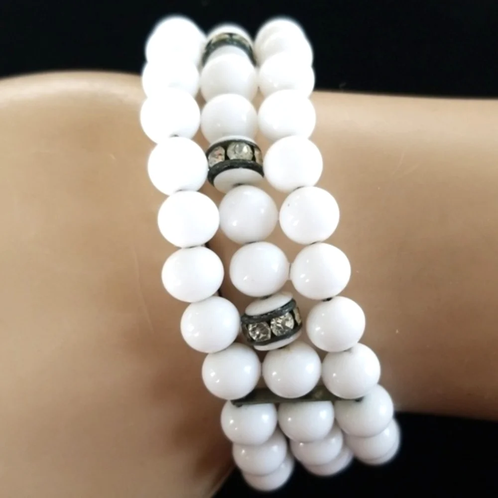 Vintage 1950s Mid Century Glass Bead Rhinestone Wrap Bracelet